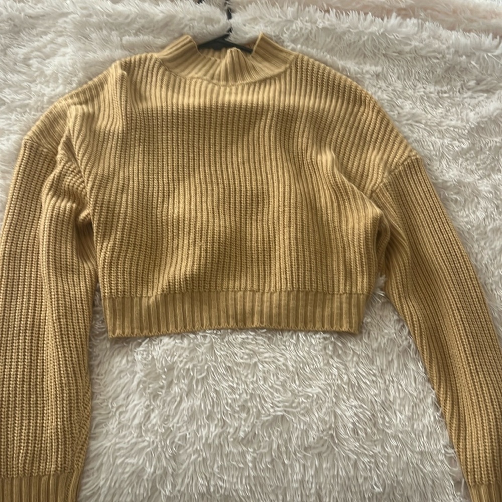 Tan sweater, cropped